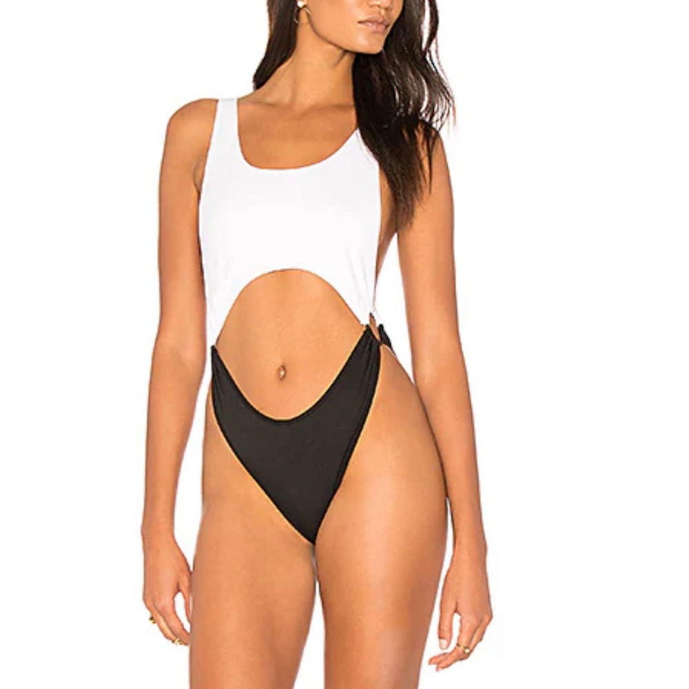 Kendall & Kylie Black and White One Piece Swimsuit with Cut-Out Design